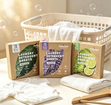 ヘビーソイル洗浄と植物由来界面活性剤配合のコンポスタブル洗濯洗剤シート