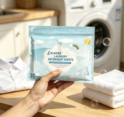 植物由来界面活性剤配合、有効成分55%以上の業務用洗濯洗剤シート（洗濯機・手洗い用）